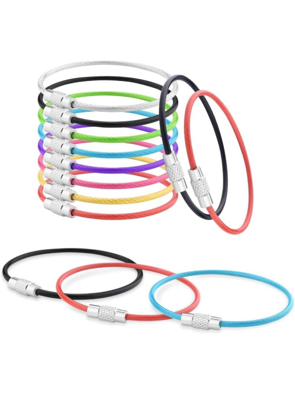16 Pack Stainless Steel Keychain Loops - 6" Coated Wire Keyrings for Luggage